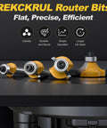 Four Piece Roundover Router Bit Set With One Quarter Inch Shank Durable Carbide Inserts For Woodworking Edge Rounding Bits