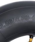 Close-up of Heavy Duty Inner Tube Beefy Thick 4.10/4.00/3.50-6 With TR87 Bent Valve Stem, showing size markings, black rubber