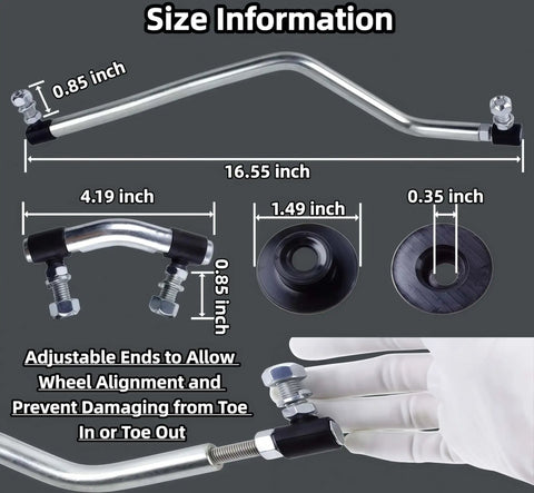 Adjustable Steering Drag Link Kit For Craftsman Lawn Tractors Replacement Left And Right Sides With Pivot Link And Sector Gear Dust Cap Durable OEM Style Parts Fits 532436884 532436885 And Similar Models, 16.55-inch metal rod