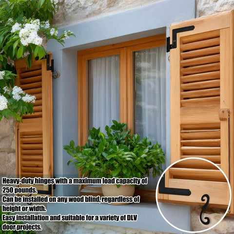 Beefy 24 Pack Steel Blind Shutter Hinges With S Holdback Hooks One And One Sixteenth Inch Exterior Shutters Hardware Kit on wood shutters
