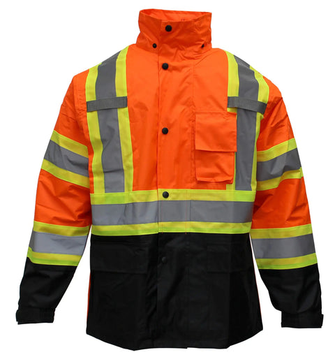High Visibility Rain Suit With Jacket And Pants Class 3 ANSI ISEA 107 2015 Orange XL Waterproof Oxford Shell Mesh Liner