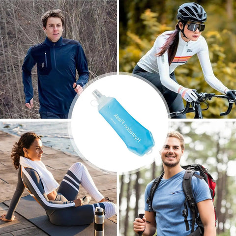 Foldable 500ml Hydration Bottle For Running And Trail Training, Flexible Soft Flask With ClipOn Belt Attachment in use outdoors