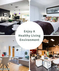 Image of kitchen, living room, bedroom, and office environments promoting "Enjoy a Healthy Living Environment."