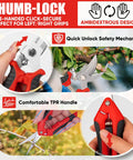 All In One 3 Piece Garden Tool Set With 7 Inch Folding Saw Pruner And Shears Stainless Steel Garden Scissors 2 Pack shown with ergonomic design features