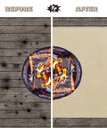 Before and after using 40 Inch Fire Pit Mat For Deck And Grill, Fiberglass Insulated Under Stove Pad With 940F Safety.