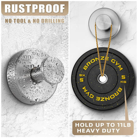 Suction Cup Hooks for Shower and Bathroom No Drill Installation holding 11 lb weight on smooth surface, rustproof design