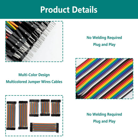 240 Piece Multicolor Dupont Wire Jumper Kit for Breadboard DIY Projects with 40Pin connectors, multicolor design, product details