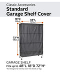 Weather-X Garage Shelf Cover for 48x18x72 Inch Shelving Units with wheeled shelf, labeled dimensions shown