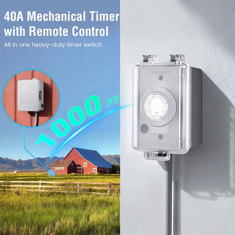 Heavy Duty 240 Volt Pool Pump Timer With 1000 Ft Rf Remote Control, clear weatherproof switch mounted outdoors.