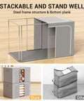 Foldable Metal Frame Storage Bins Set For Clothes And No Fuss Organization, 100L Each, 3 Pack showing stackable structure