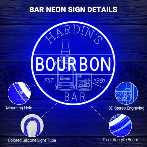 Personalized Bourbon Bar Neon Sign LED Wall Decor Dimmable Custom Text Neon Light For Man Cave Home Pub details