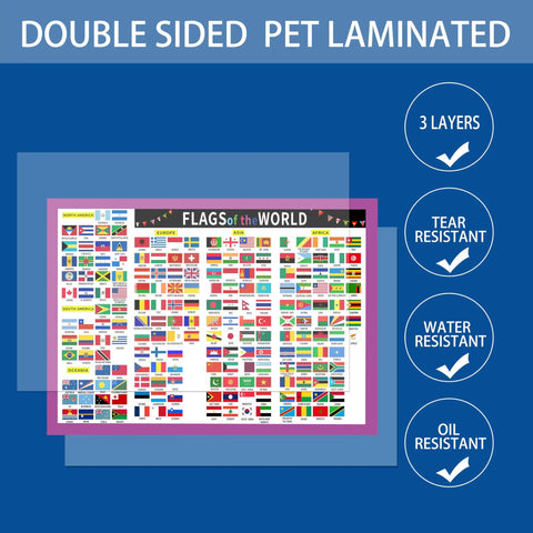 World Flags Poster Laminated 17x24 Inch Dry Erase Chart For Geography Classroom And Home School Decor, showing durability features.