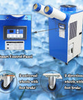 Shop Grade Industrial Air Conditioner And Portable Spot Cooler equipped with dual venting tubes and smart control panel for easy use.