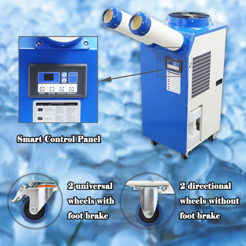 Shop Grade Industrial Air Conditioner And Portable Spot Cooler equipped with dual venting tubes and smart control panel for easy use.