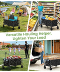 Collapsible Wagon Cart With 330 Lbs Load Capacity, Heavy Duty Folding Wagon On 360 Degree Wheels with groceries, sports gear, camping scene