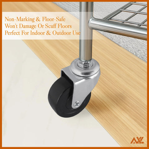 2 Inch Caster Wheels with 1/4 Inch Threaded Stem Swivel Casters and Brakes in use on utility cart, close-up of wheel on floor