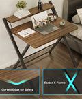 No Assembly Folding Desk With Two Tier Shelf For Home Office Dorm Or Apartment Go To Workstation Space Saving Portable Laptop And Computer Desk Quick Setup Collapsible Table Espresso Finish showing workspace with laptop and books.