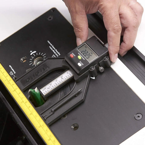 Pro Grade Digital Depth Gauge For Woodworking With 2 23/64 Inch Jaw Opening, Accurate To 0.003 Inch With 0.002 Inch Readout Increments For Precise Rebate And Groove Setup On Fences And Router Bases