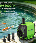 Submersible Fountain Pump 800GPH 45W Ultra Quiet Aquarium System With Three Nozzles next to koi pond