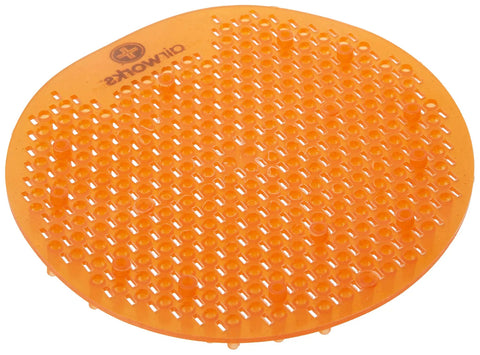 Orange urinal screen with micro tube tech, No Splash Urinal Screen Citrus Grove Scent With Micro Tube Tech Delivers Fresh Burst For Up To 30 Days Odor Control Draining System Keeps Splash Off And Floors Dry Pack Of 10