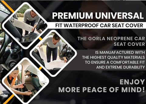 Collage showing Go-To Universal Fit Waterproof Car Seat Cover With Neoprene being installed in car interiors