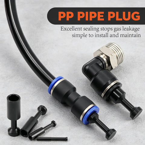 Top Notch 226Pcs Push Connect Air Fittings Kit With Nickel Plated Brass NPT And Metric Cross Adapters For Universal Pneumatic Tool Hookup In The Garage Or Shop. PP pipe plug with black tube and brass elbow fitting