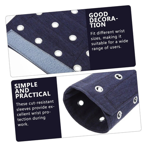 Close-up of Slip On These Hella Tough Cut Resistant Arm Sleeves For Reliable Lightweight Wrist Guard Protection Built For Mechanic Jobs Welding And Outdoor Projects with grommets for adjustable fit.