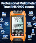 Versatile Digital Multimeter With Auto Ranging And TRMS 9999 Counts featuring detailed front display and functions