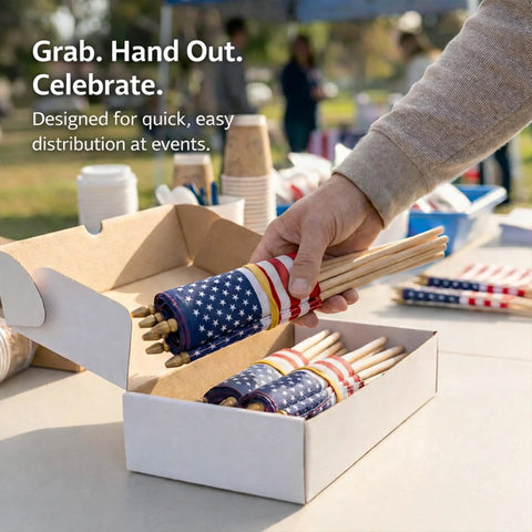 Bulk 100 Pack Handheld American Flags On Sticks 4x6 Inches in box for Memorial Day and Fourth of July events distribution