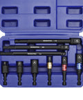 Impact Grade Socket Adapter Set With Case, Quarter Inch, Three Eighths Inch, And Half Inch Drive, Swivel And Long Extensions shown