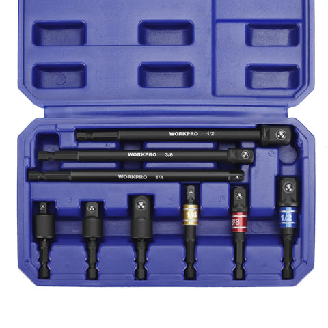 Impact Grade Socket Adapter Set With Case, Quarter Inch, Three Eighths Inch, And Half Inch Drive, Swivel And Long Extensions shown