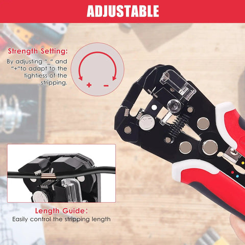 Demonstration of self adjusting wire strippers 3 in 1 stripper cutter crimp tool for 10 to 24 AWG adjusting settings
