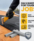 Workhorse Heavy Duty 3/8 T50 Staples For Staple Guns used on roofing material showing rust-resistant galvanized steel.