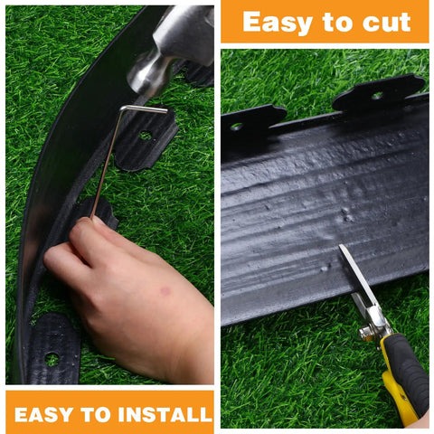 Close-up of a 6 Inch Tall 33 Foot Landscape Plastic Edging Kit No Dig Install Including 3 Connectors 30 Spikes And 1 Hammer