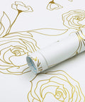 Gold And White Floral Peel And Stick Wallpaper Self Adhesive Removable Covering For Bedroom 393x17.3 Inches Vinyl Roll