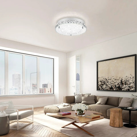 Brighten Up Your Space With A Modern 11 Inch Flush Mount Crystal LED Ceiling Light 4000K Daylight White 1980 Lumens K9 Crystal
