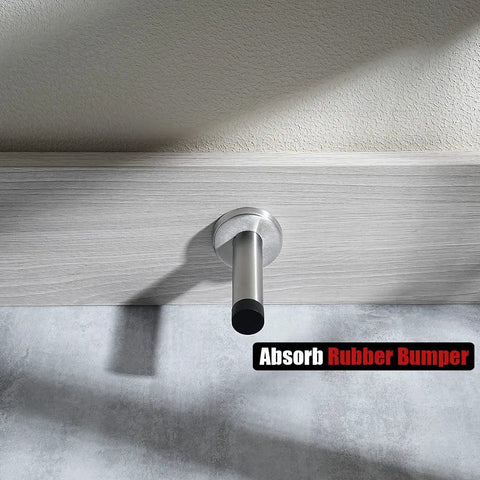 Thick 304 Stainless Steel Door Stopper With 1mm Cushioning Bumper No Slam Wall Protector Brushed Finish 3.54 Inch Length installed