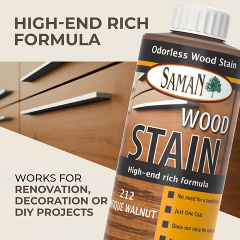 Water Based Wood Stain For Furniture Cabinets And Trim In Antique Walnut Finish Odorless Low VOC Safe For People And Pets Ideal For Hardwood Floors Showcases Rich Color And Easy Smooth Application 12 Oz.