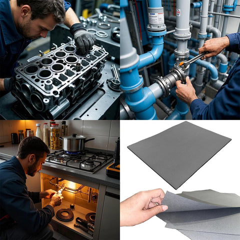 HTJZWG gasket material sheets, 3 pcs, 15x11.8 in, 0.8/1/1.2 mm; oil-resistant, high-temp gasket stock.