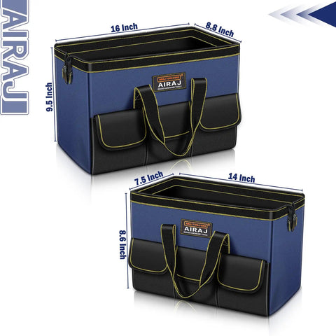 Two Pack Tool Bag Set 14 Inch And 16 Inch Portable Tool Bags With Wide Mouth And Multiple Pockets For Easy Tool Organization In Home Garage DIY Projects Pro Grade Durable Tote For Men And Women blue-black