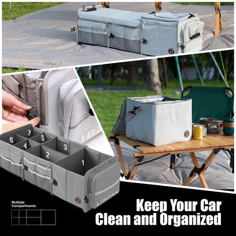 Oversize 4 In 1 Car Trunk Storage Organizer With Collapsible Design Multi Compartment Trunk Box And Cooler Bag for efficient gear storage