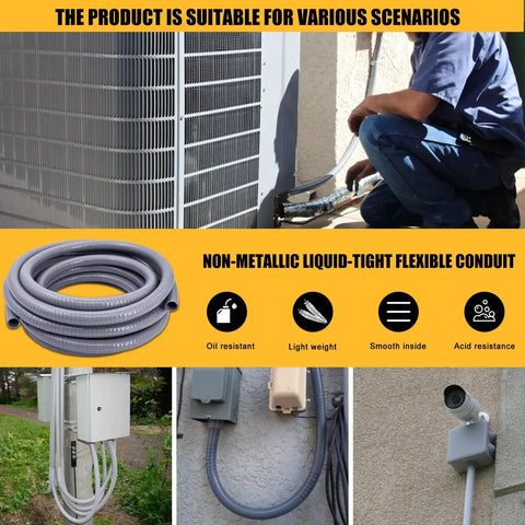 Ultra Heavy Duty Non Metallic Flexible Pvc Liquid Tight Electrical Conduit 1-1/2 Inch Diameter 25 Foot Length shown installed outside equipment.