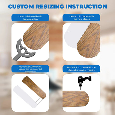 Custom resizing instructions for Five Pack Sixteen And One Half Inch Ceiling Fan Blades Replacement For Forty Two Inch Fans White Bleached Oak
