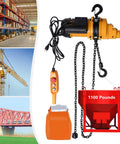 Heavy Duty Electric Chain Hoist 1100 Lb Capacity Rock Solid Aluminum Body And Steel Hook with control and bucket.