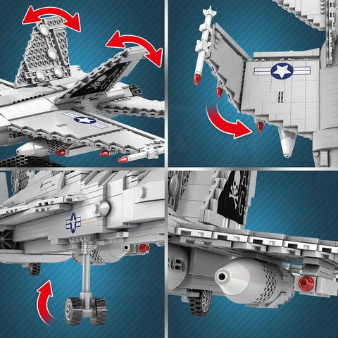 F-18 Hornet Fighter Jet Building Set With 1,387 Pieces Displaying Movable Wings and Retractable Gear Details