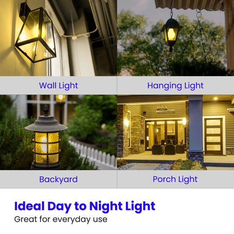 Collage showing wall, hanging, backyard, and porch lights for ideal day-to-night outdoor illumination