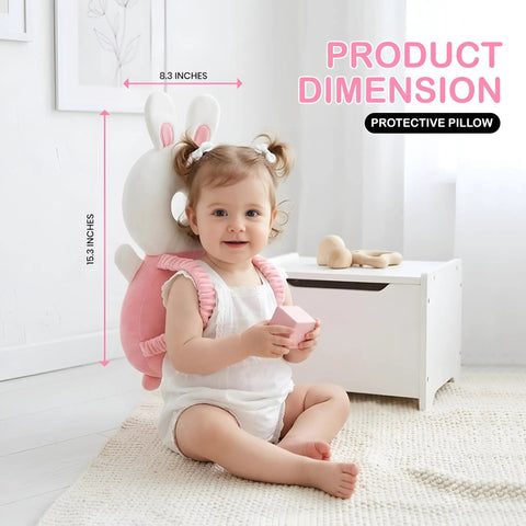 Toddler wearing Toddler Head Protection Backpack With Adjustable Straps, Breathable Shock Absorbing Cushion For Falls, seated indoors.