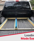 Kick Major Weight Around Your Shop With These 5 Foot Heavy Duty Conveyor Flow Rails Using Smooth Steel Skate Wheels For Frictionless Gravity Material Handling And Warehouse Setup 260 Lbs Per Ft Capacity Powder Coated Steel Build in truck bed.