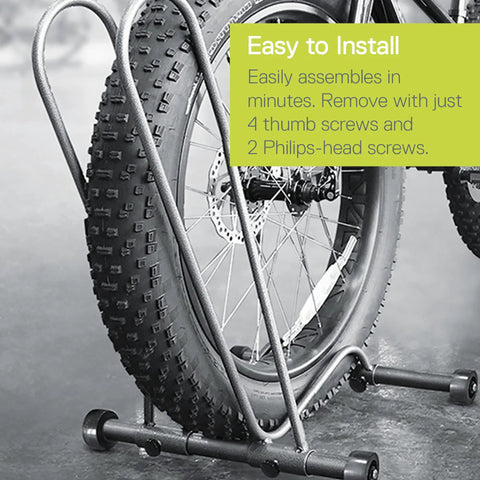 Rolling Bike Floor Stand for Mountain Fat Tire and Road Bikes with tool-free assembly in a freestanding design.