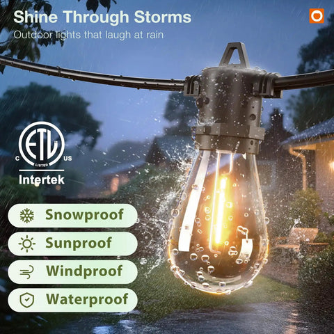 200Ft LED Outdoor String Lights with Remote Dimming Timer and 3 Lighting Modes 64 Shatterproof Edison Bulbs in rain